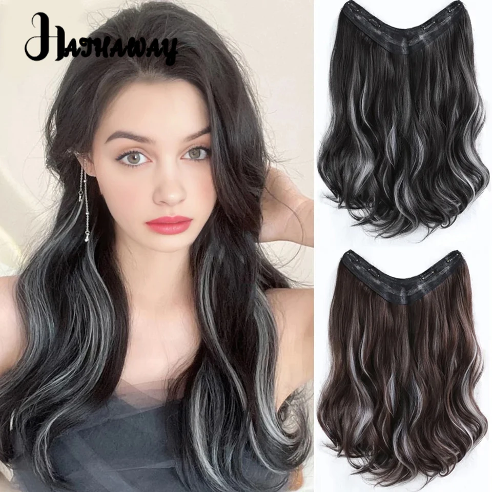 

20-inch Synthetic Wig Female Highlights Gradient One-piece Big Wave Fluffy Long Curly Hair Seamless Hair Extensions Wig Piece