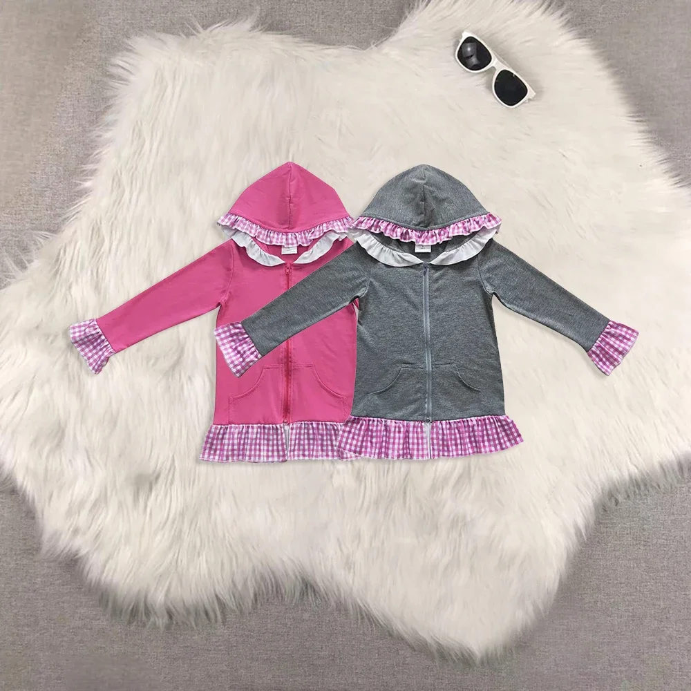 

Sibling Summer Baby Girls Pink Plaid Hoodie Zip Cardigan Jackets