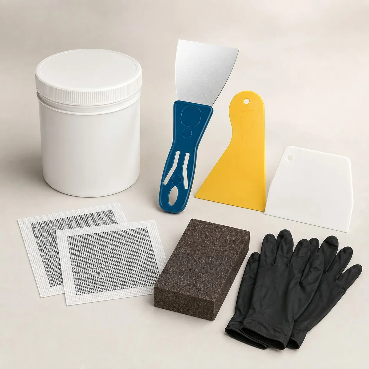 Drywall Repair Kit, Wall Filler, Mesh Patches, Plastic Scrapers, Sanding Block, Gloves, Hole Crack Repair, Home Surface Touch-Up