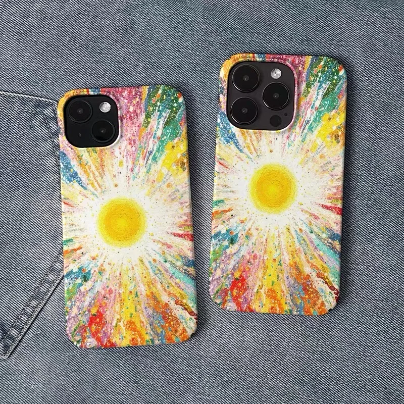 Casing Ponsel Grafiti Sinar Matahari Warna-warni untuk IPhone 16E 15 14 13 Pro Max 12 Mini 11 Pro Plus Perlindungan Penutup PC Keras Ultra Tipis