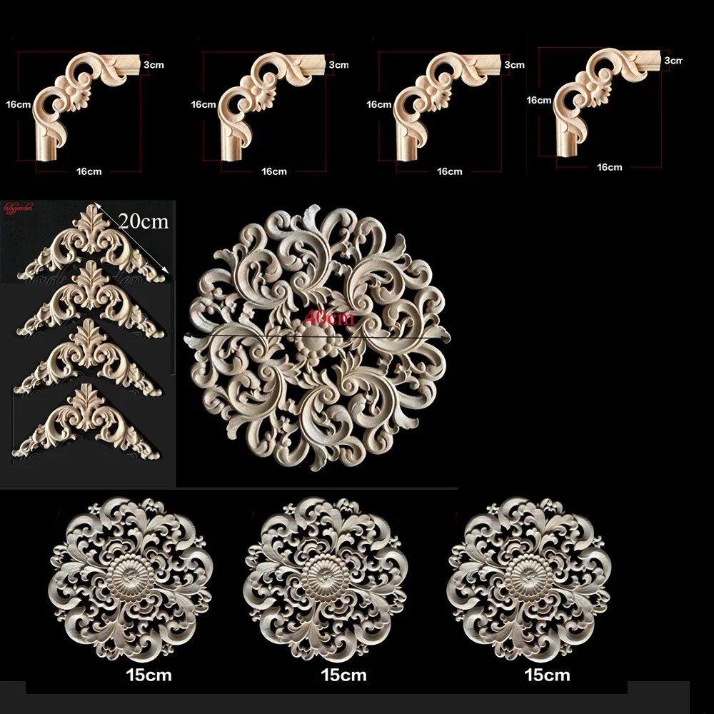12PCS Wood Appliques Natural Appliques for Furniture Mouldings Decal Decorative Figurines Home Decoration Accessories