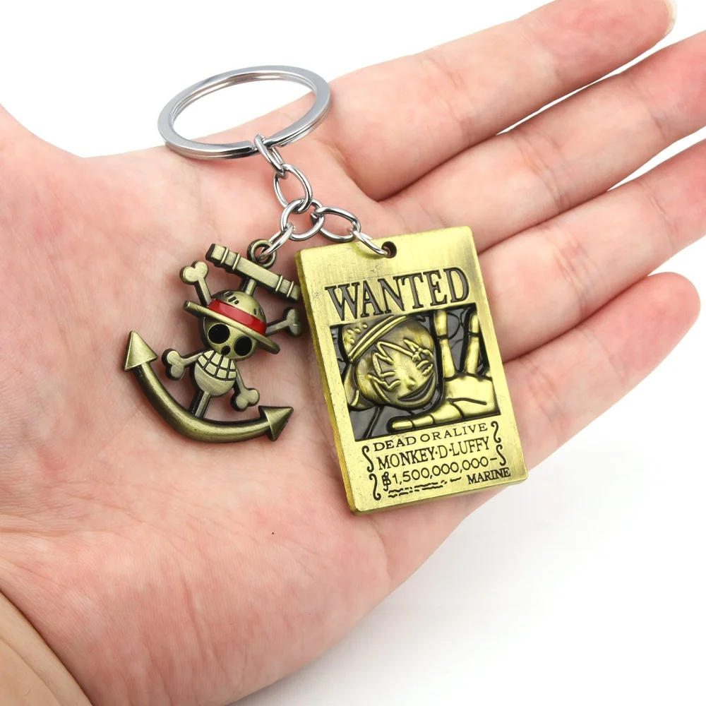 One Piece Anime Merchandise: Wanted Poster Flag, Straw Hat, Skull Logo Keychain – Collectibles for One Piece Fans