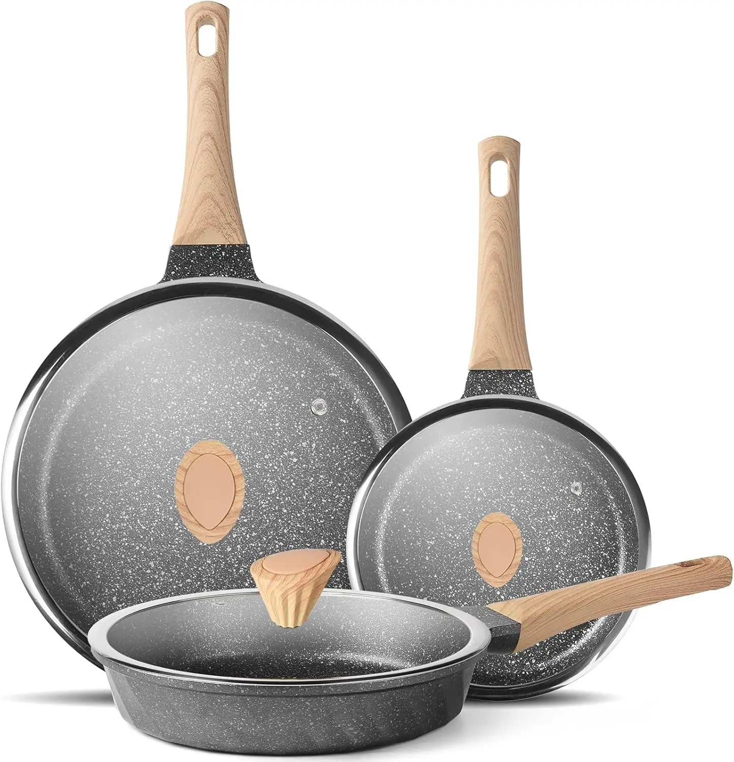 

Nonstick Skillet Set - Stoneware Skillet Set, Kitchen Egg Pan, Induction Cooktop Chef's Pan Series, Nonstick Skillet with Lid