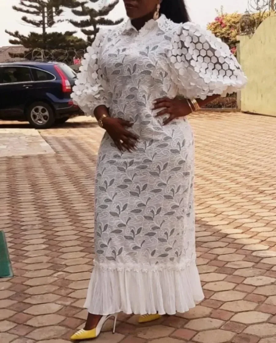 Elegant African Dresses Plus Size for Women 2024 New Sexy Dashiki Lace Wedding Party Gown Muslim Kaftan Maxi Africa Dress M-3XL image 3