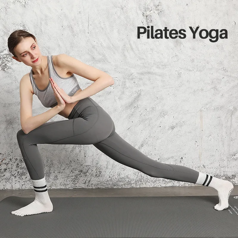 2 pairs of yoga socks, medium length socks, pure cotton anti slip silicone indoor fitness pilates, women's sport socks wholesale