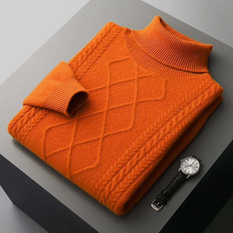 Wheat Autumn/Winter new 100% Merino wool cashmere sweater men's lapel pullover warm bottom knit shirt top