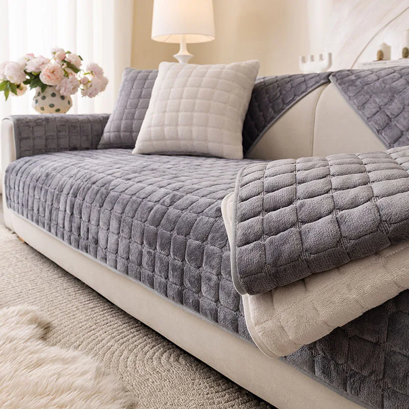 

Осенне-зимняя фланелевая мягкая подушка для дивана, однотонная стеганая чехол для дивана в сетку для офиса, противоскользящее уютное одеяло для дивана