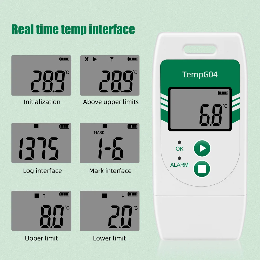USB Digital Temperature Data Logger Over Temp Alarm 32000 Point Capacity Temp Recorder Temp Recorder for Cold Chain Transport