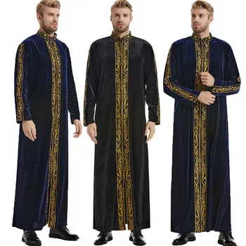 Muslim Men Jubba Thobe Islamic Clothing Velvet Kaftan Thoub Arabic Saudi Robe Dress Jubah Caftan Thawb Ramadan Gown Middle East