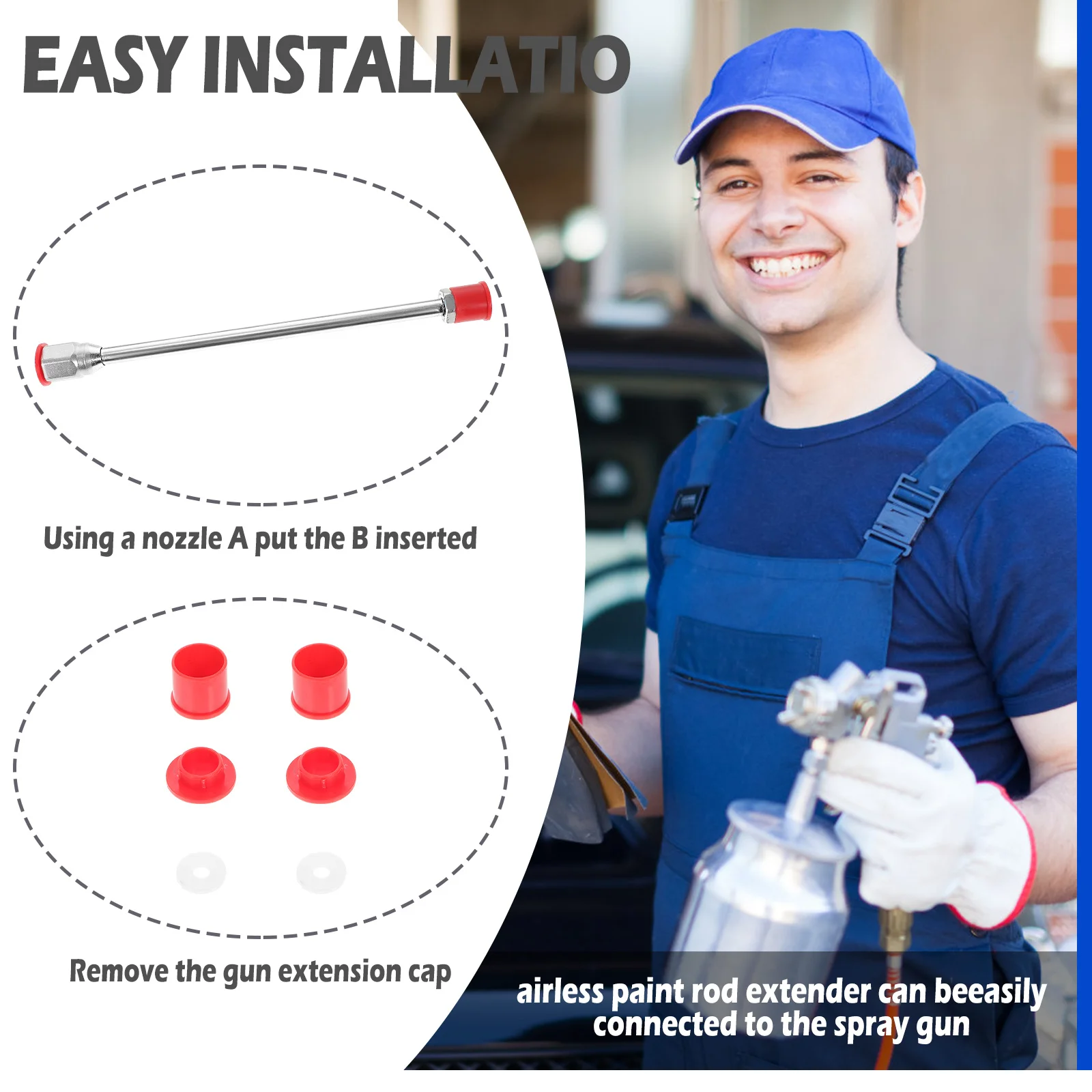 2 قطعة قضيب تمديد بخاخ الطلاء من سبائك الألومنيوم، عمر خدمة طويل، صلابة قياسية متوافقة مع بخاخ بدون هواء لـ