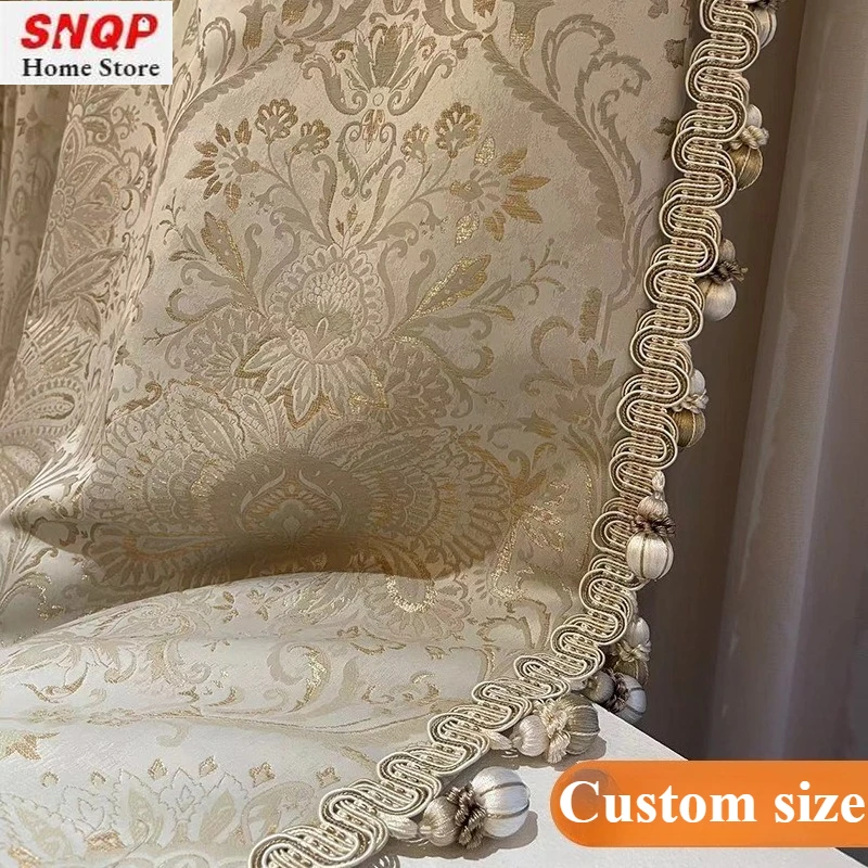Customized Gilded European Jacquard  Lace Splicing Luxury Curtains for Living Dining Room Bedroom Bedroom Window Blackout Decor