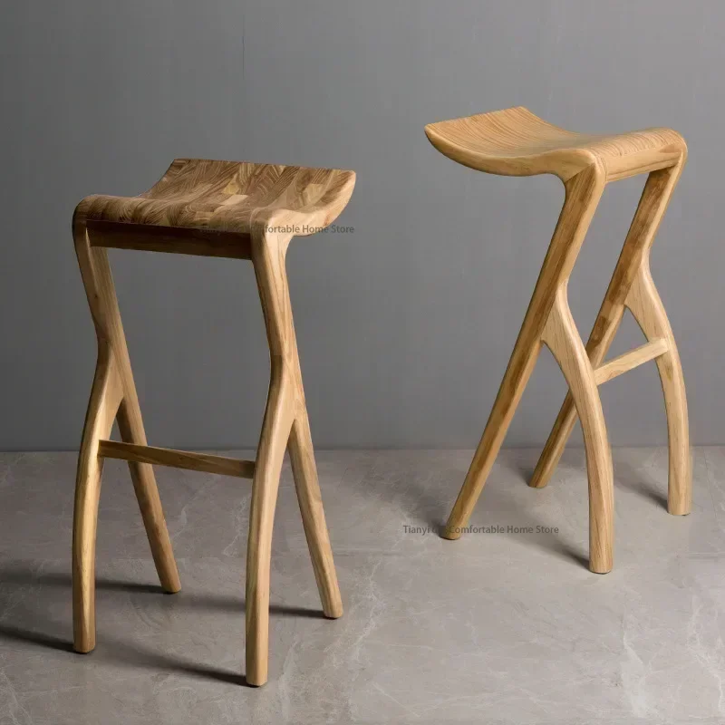 Luxury Wooden Bar Chairs High Stool Vintage Relax Reception Bar Chairs Nordic Minimalist Design Bar Furniture Barkrukken FYBC