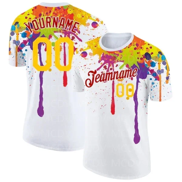 

Custom White Yellow-Red 3D Pattern Design Colorful Bright Ink Splashes 3D Printed T shirts Unisex Summer Sports Tops Tees