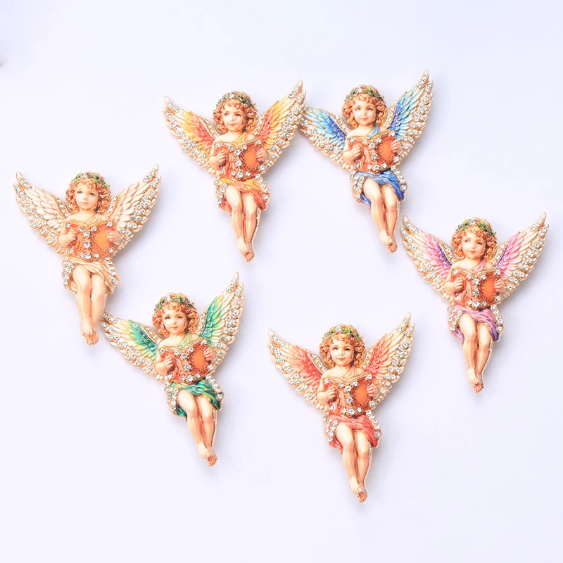 Enamel Angel Cherub Brooch Crystal Rhinestone Wing Cupid Pin Vintage Religious Jewelry