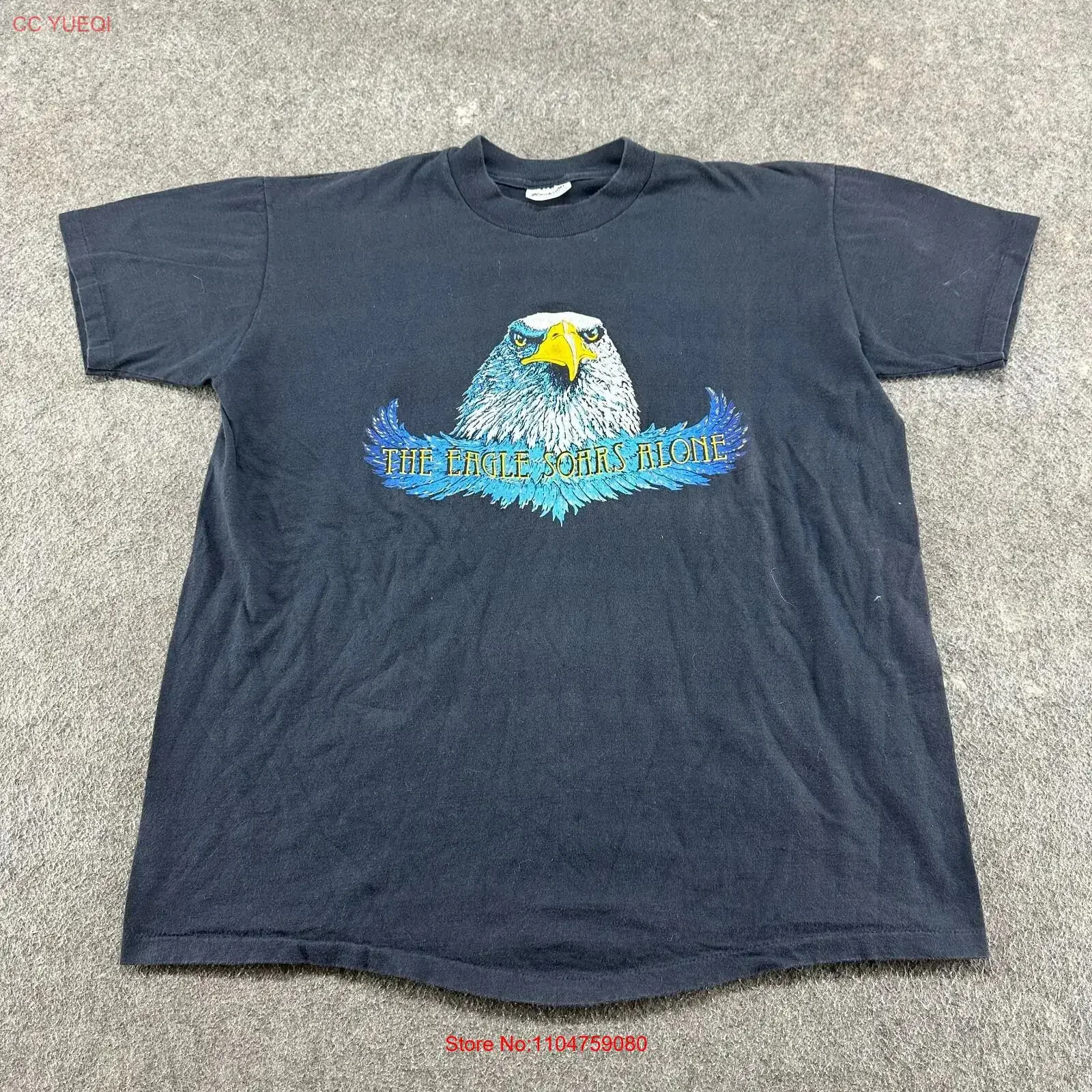 VINTAGE American Thunder T Shirt Mens XL Black Eagle Flag Lightning 90s vintage Washed graphic fashion Versatile Soft Slightly