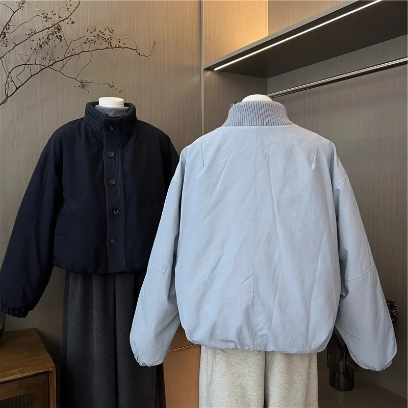 Koreanische Sle Ins Spleißen Gestrickte Baumwolle Mantel Jaet Männer Frauen Faionable Herbst Winter ort Stehkragen Lose Fit Baumwolle...