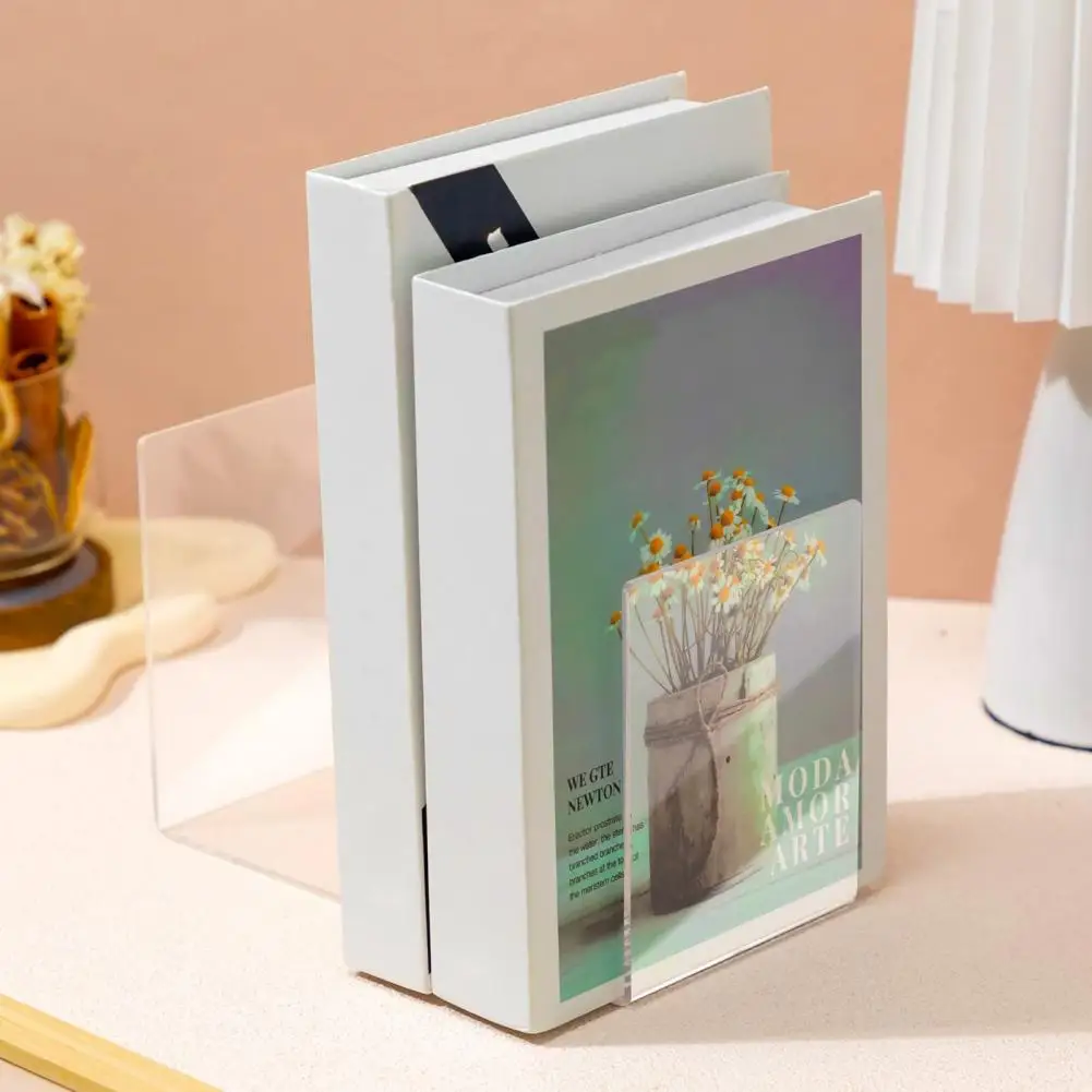 1PC Transparent Acrylic Bookends Stand Reading Bookshelf Desktop Decorative Storage Rack Bookend Book Holder School Stationery