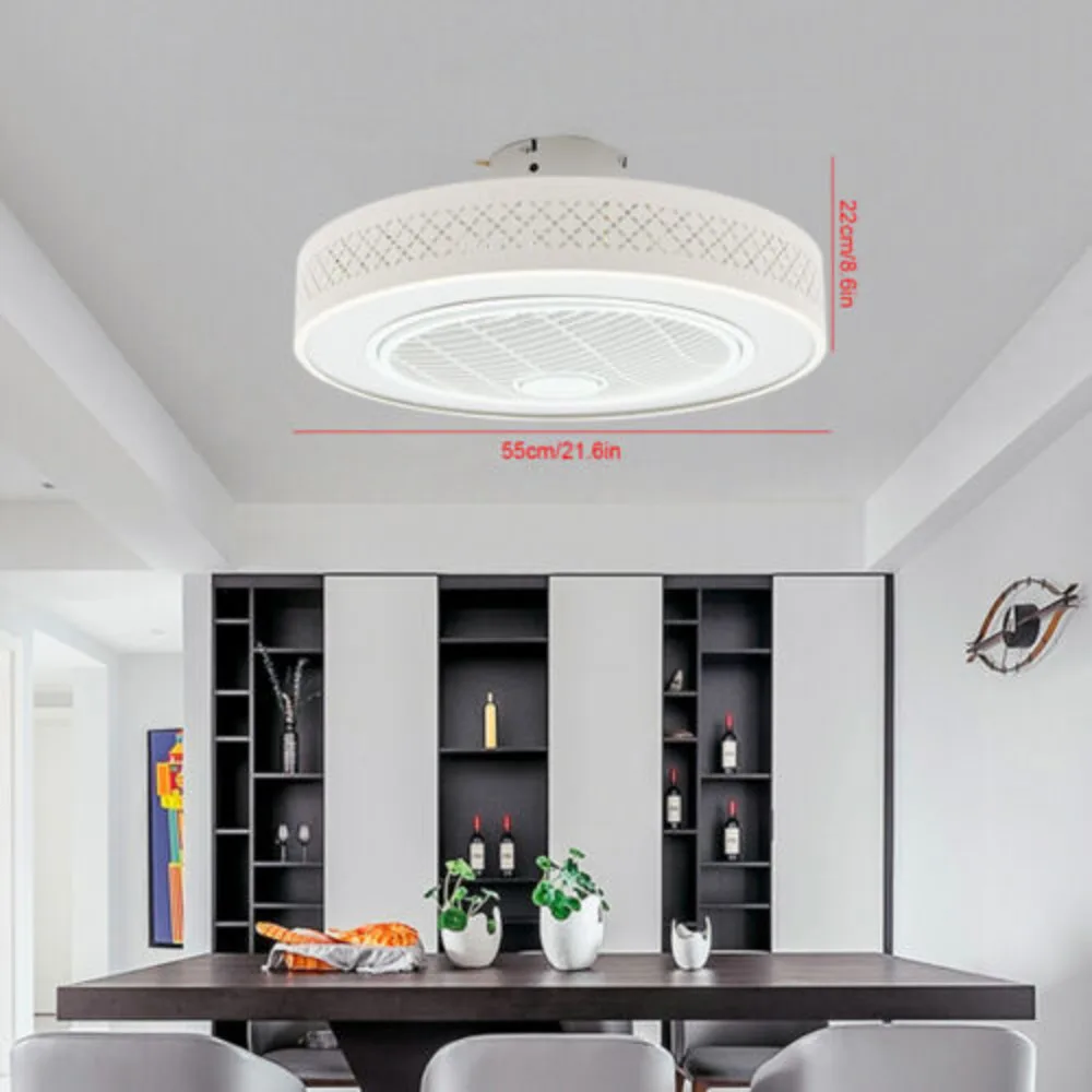 

Bymaocar 110V Modern Acrylic Bladeless Chandelier Invisible Ceiling Fan + Led Chip Light Kit W/ Remote Control & Timing Function