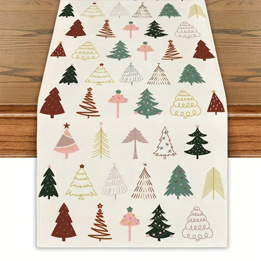 Bohemian Christmas Table Runner for Holiday Party, Cute Winter Table Decor Xmas New Year Dining Atmosphere