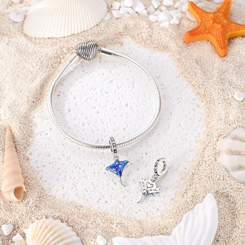 Original 925 Sterling Silver Charms Bead Luminous Devil Fish Pendant Dangle For Women Fine DIY Birthday Jewelry Gifts