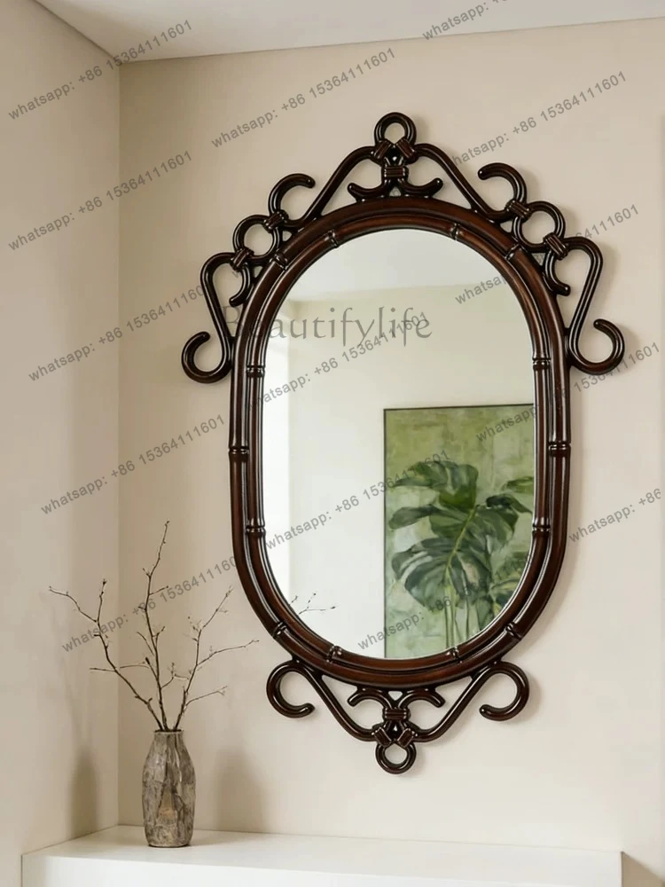 New Chinese imitation bamboo joint bathroom mirror American retro bathroom dressing mirror French medieval
