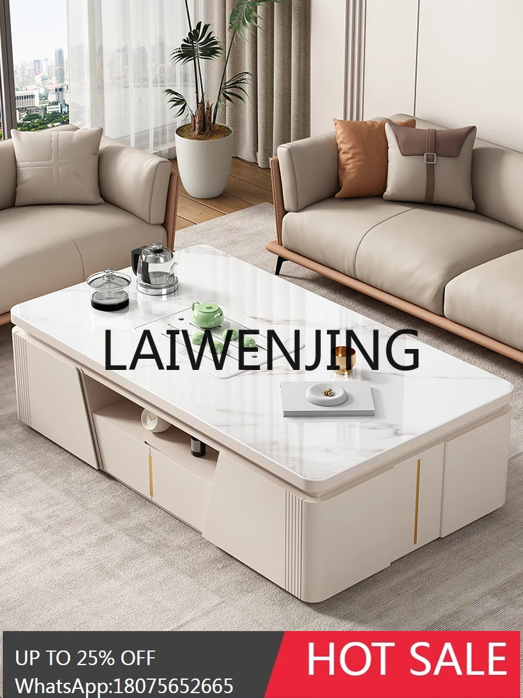 RWJ Light Luxury Coffee Table TV Cabinet Combination Rectangular Stone Plate Tea Table