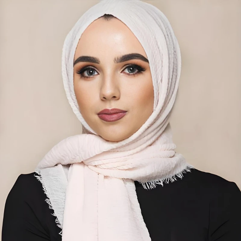 

Solid Color Natural Crinkle Cotton Linen Feel Head Scarf with Fringe Edge Breathable Lightweight Multifunctional Versatile Wrap