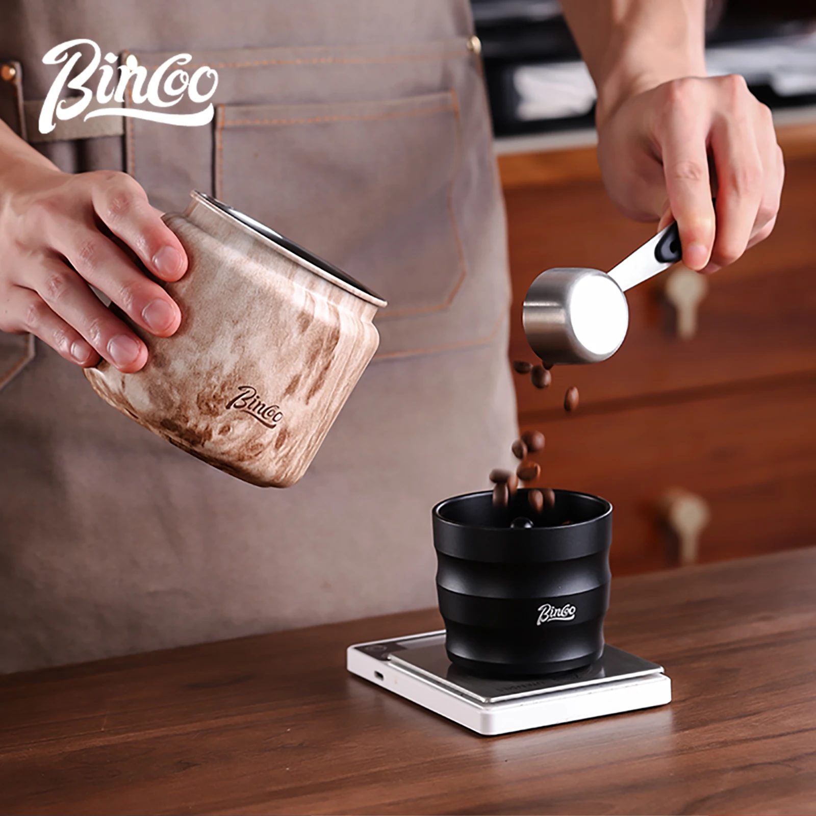 BINCOO Airtight Coffee Beans Vacuum Sealed Jug Food-Grade 304Steel Kitchen Keep Fresh Storage Container with Date Scale Canister