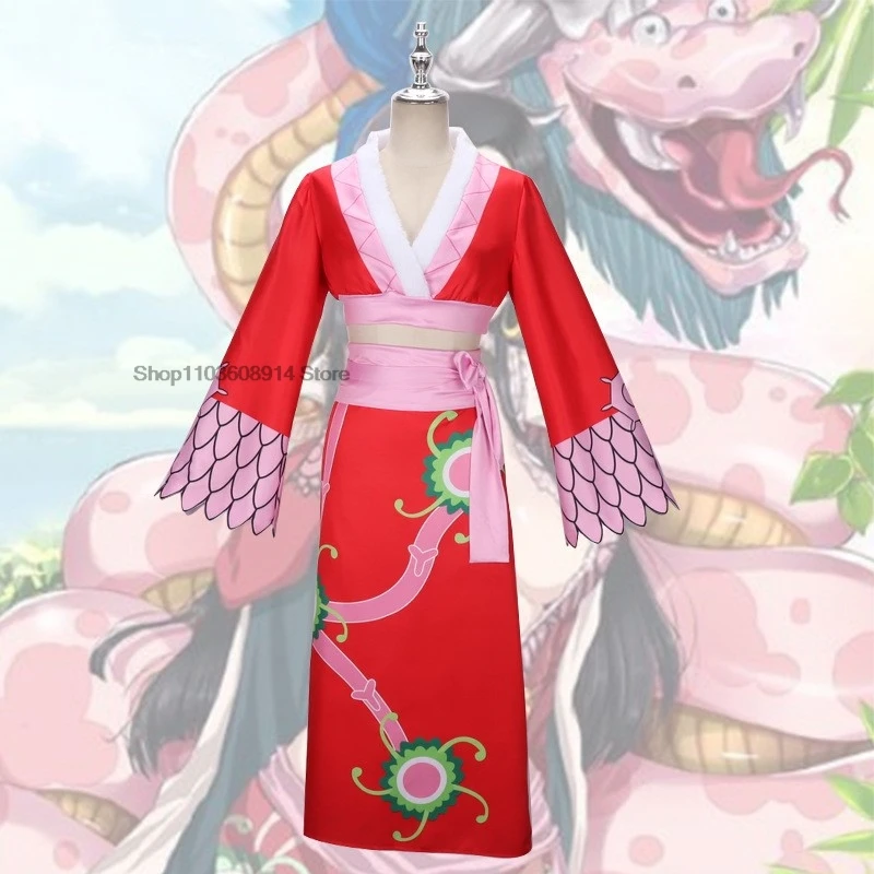 

Anime Boa Hancock Cosplay Costumes Sexy Empire Red Kimono Dress Uniform Boa Hancock Wig Earrings Halloween Costumes for Women