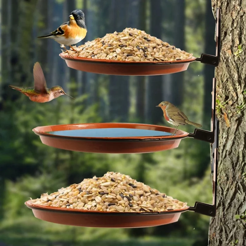 Bird Feeder Deck Bird Feeders Bath Tray Removable Adjustable Wall-Mounted Large Capacity Outdoor Bird Feeders 3PCS