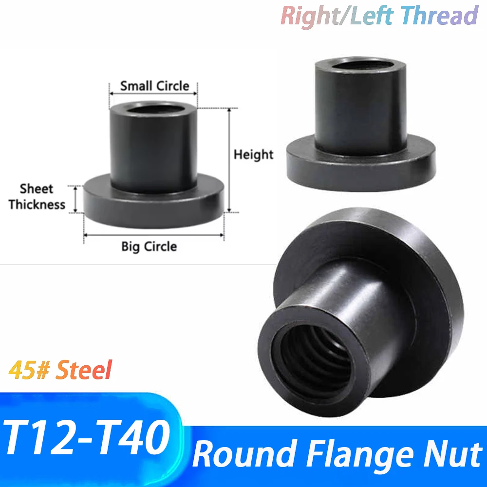 1pcs Nut Pitch 3-8mm 45# Steel Lead Screw Nut Trapezoid Screw Support Nut Right/Left Thread T12 T14 T16 T18 T20 T22 T24 ~T40