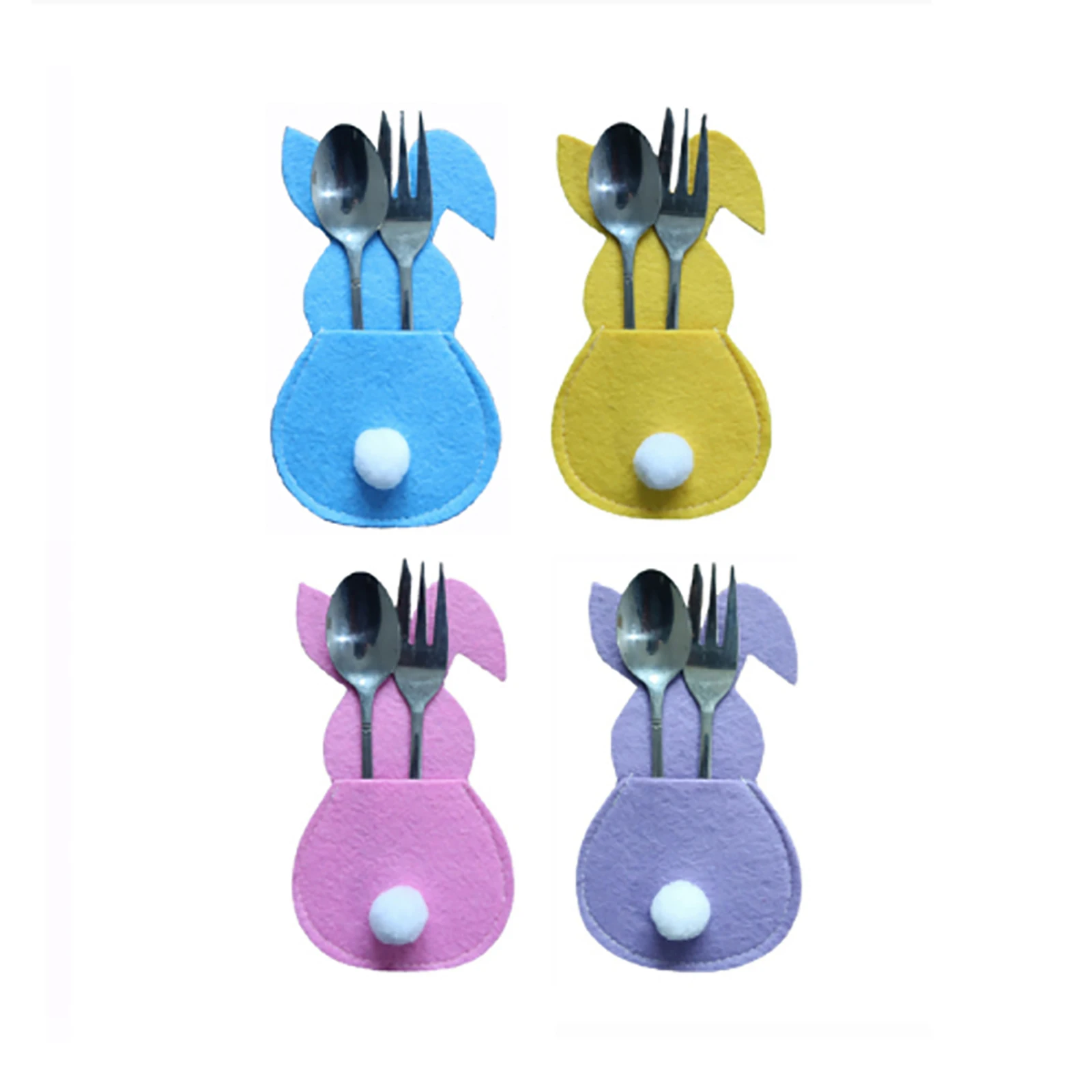 

Easter Bunny Fabric Cutlery Bag With Tail Cute Rabbit Utensil Pouch Set Happy Easter Party DIY Home Tableware Decoration Supply