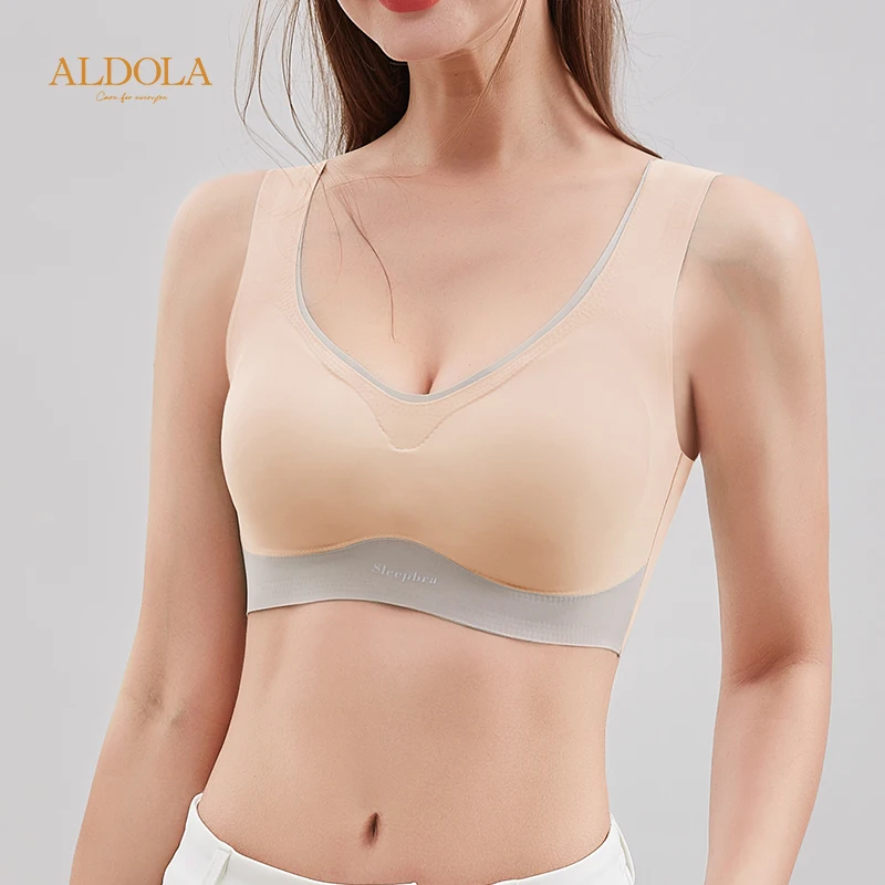 ALDOLA Bra olahraga wanita, BH tanpa kawat tanpa kelim, Bralette Push Up cakupan penuh harian perempuan Lingerie & pakaian dalam