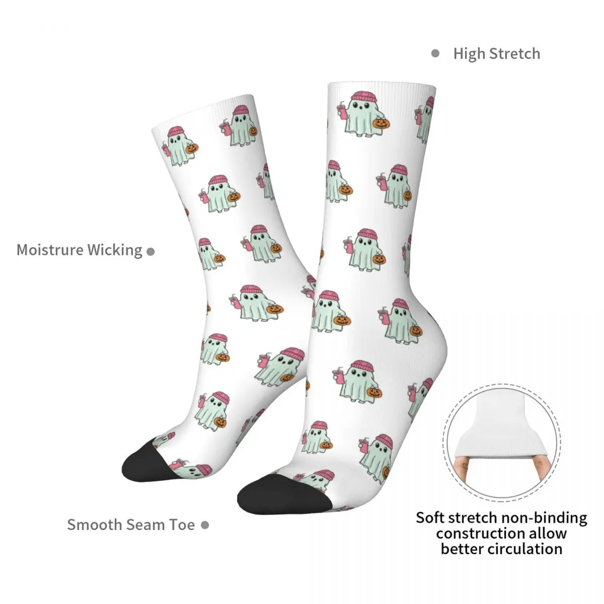 Adorably Spooky Halloween Ghost Design Socks Harajuku Super Soft Stockings All Season Long Socks Accessories for Man's Woman's