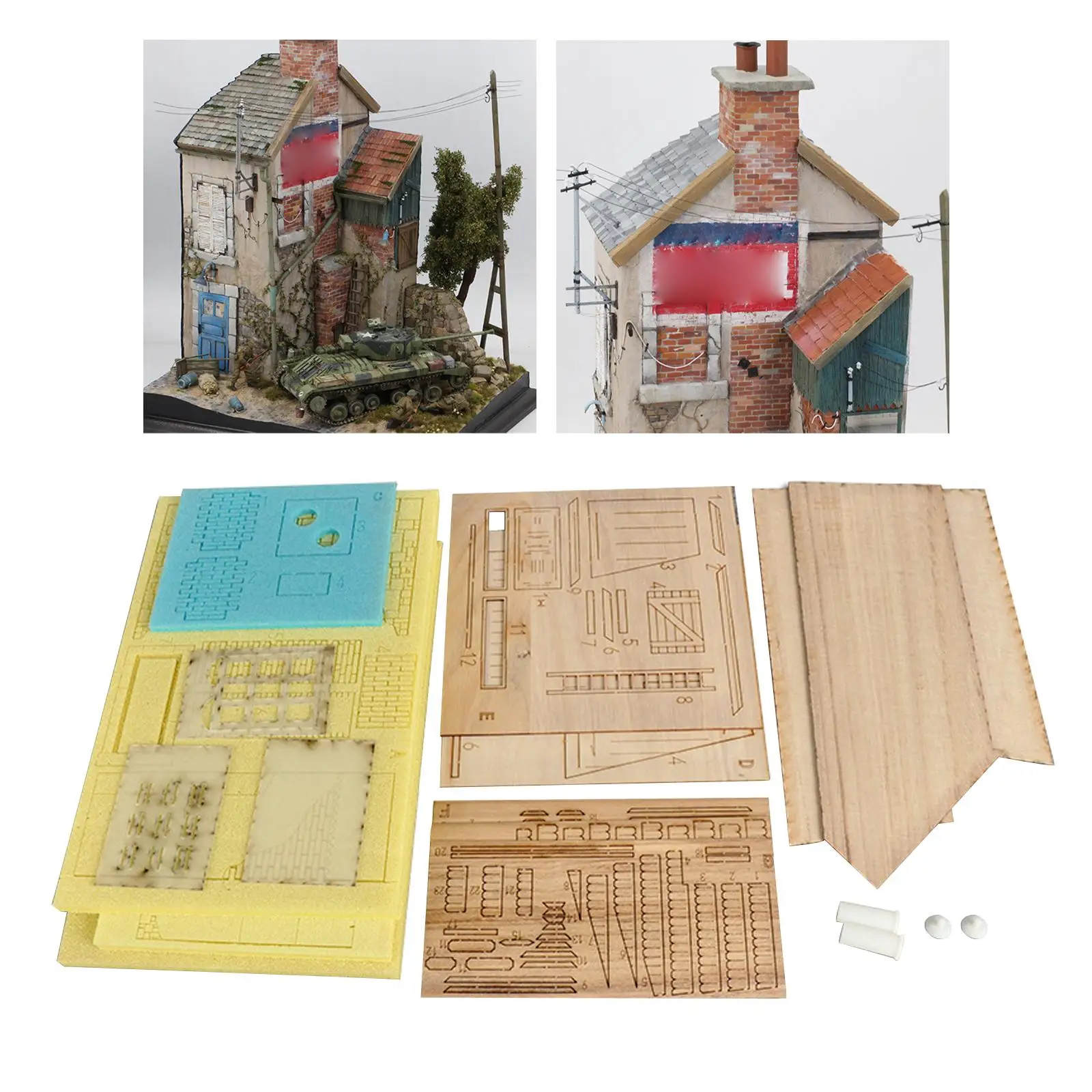 Houten Diorama's Bouwmodel Kits 1/35 Schaal Oorlogsscène Architectuur Landschap