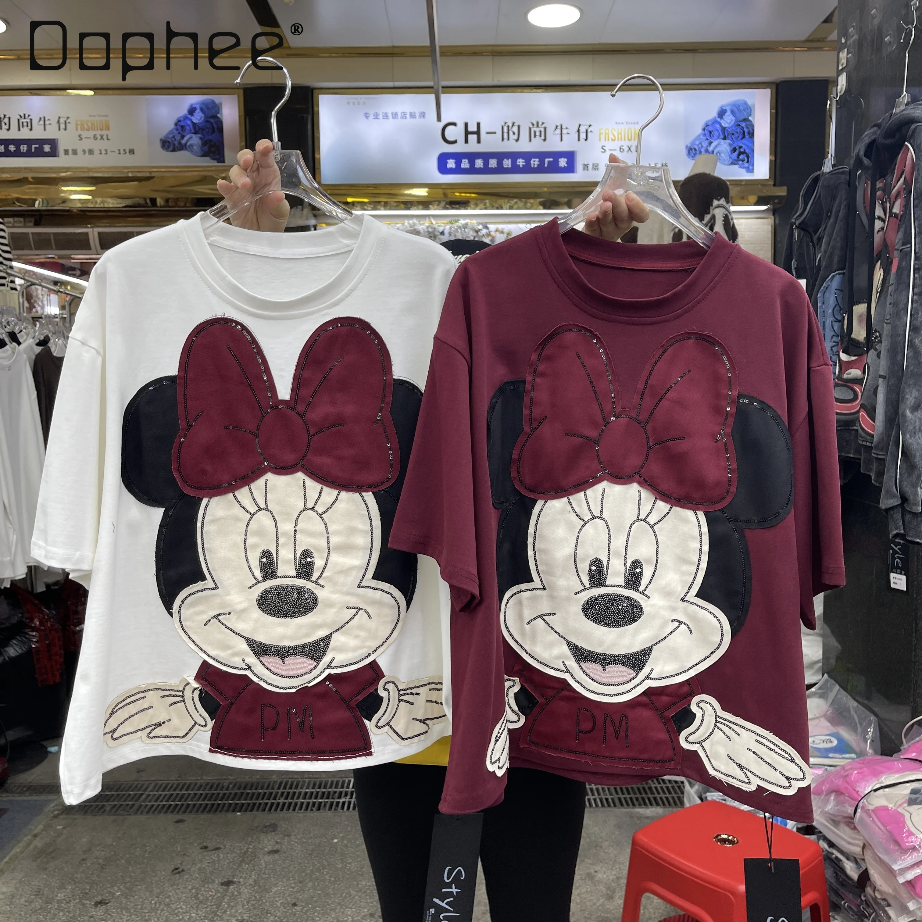 

Cute Patch Cartoon Fashion Loose Short Sleeve T-shirt Women's Clothing Trendy Brand Round Neck Kawaii Clothes T-shirt Tops