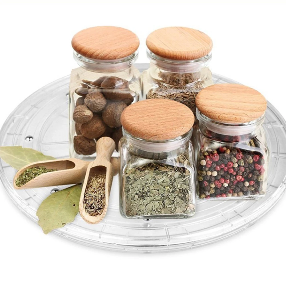 

Round Rotating Turntable 360-Degree Clear Acrylic Kitchen Spice Holder Transparent Storage Organizer for Bonsai Seasoning Jar