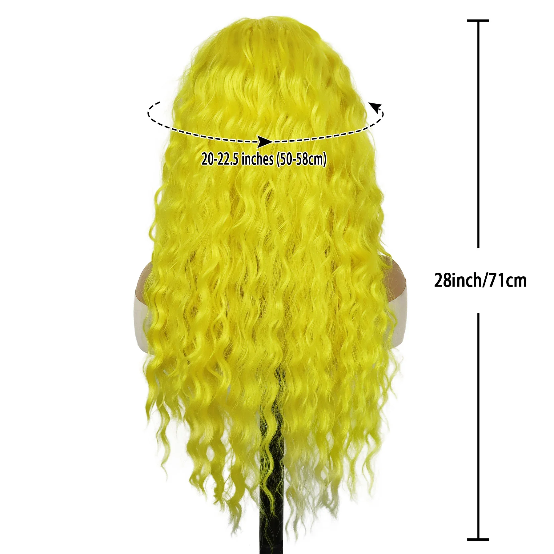 Synthetic Yellow Wigs Female 28 Inch Long Curly Wavy Hair Pure Color Super Long Wig Thick Big Volume Fluffy Cosplay Wigs Costume