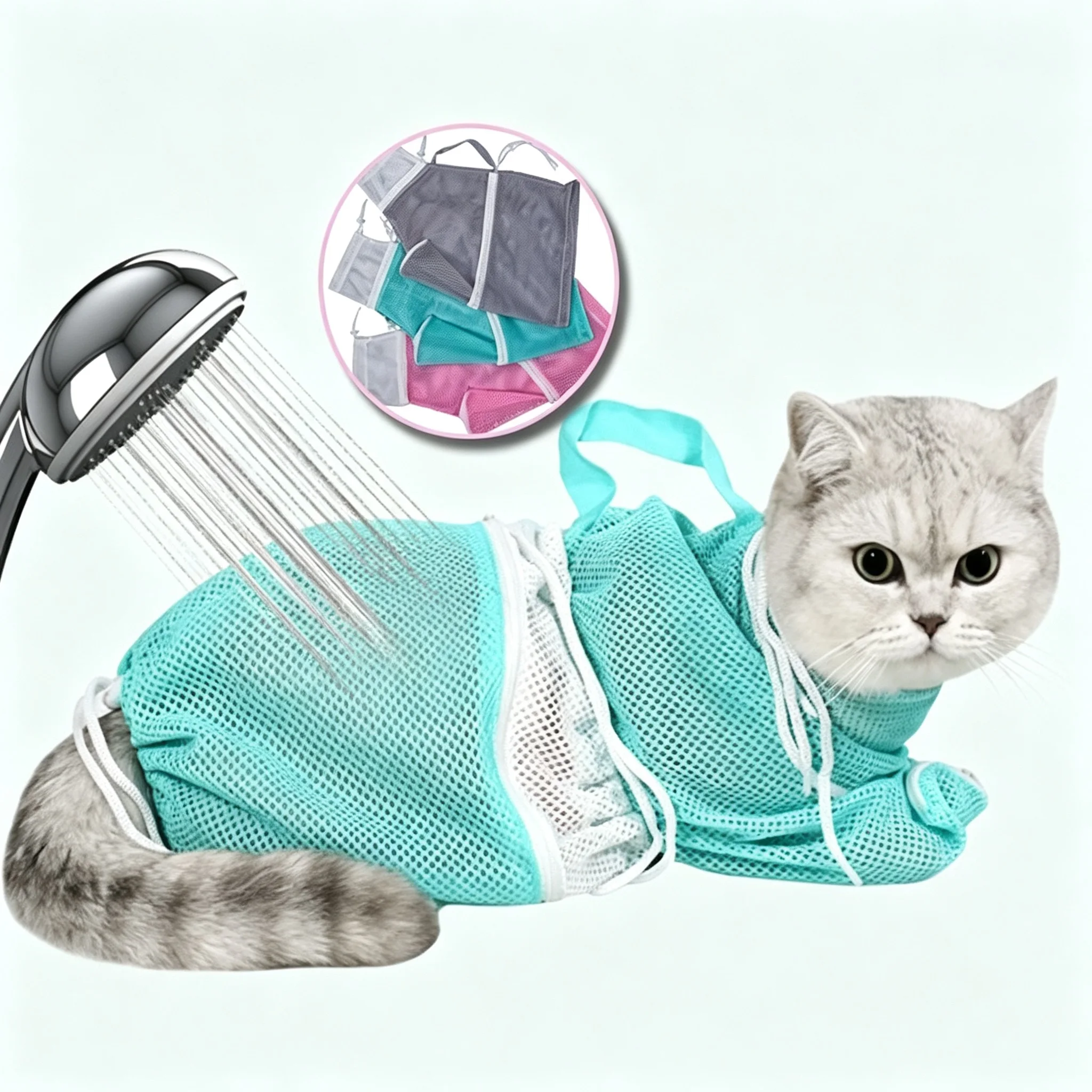 Mesh Cat Grooming Shower Bag Polyester Wash Mesh Bags Adjustable Cats Restraint Bag Prevent Scratching For Bathing Nail Trimming