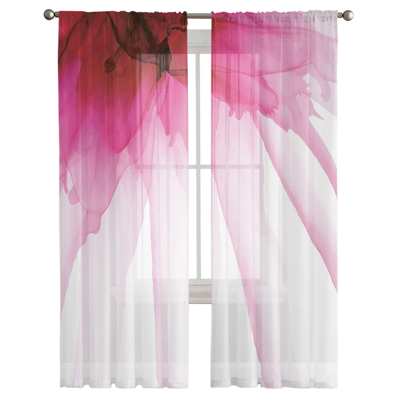 Pink Flower Close-Up Bloom Sheer Curtains For Living Room Window Transparent Voile Tulle Cortinas Drapes Home Decor