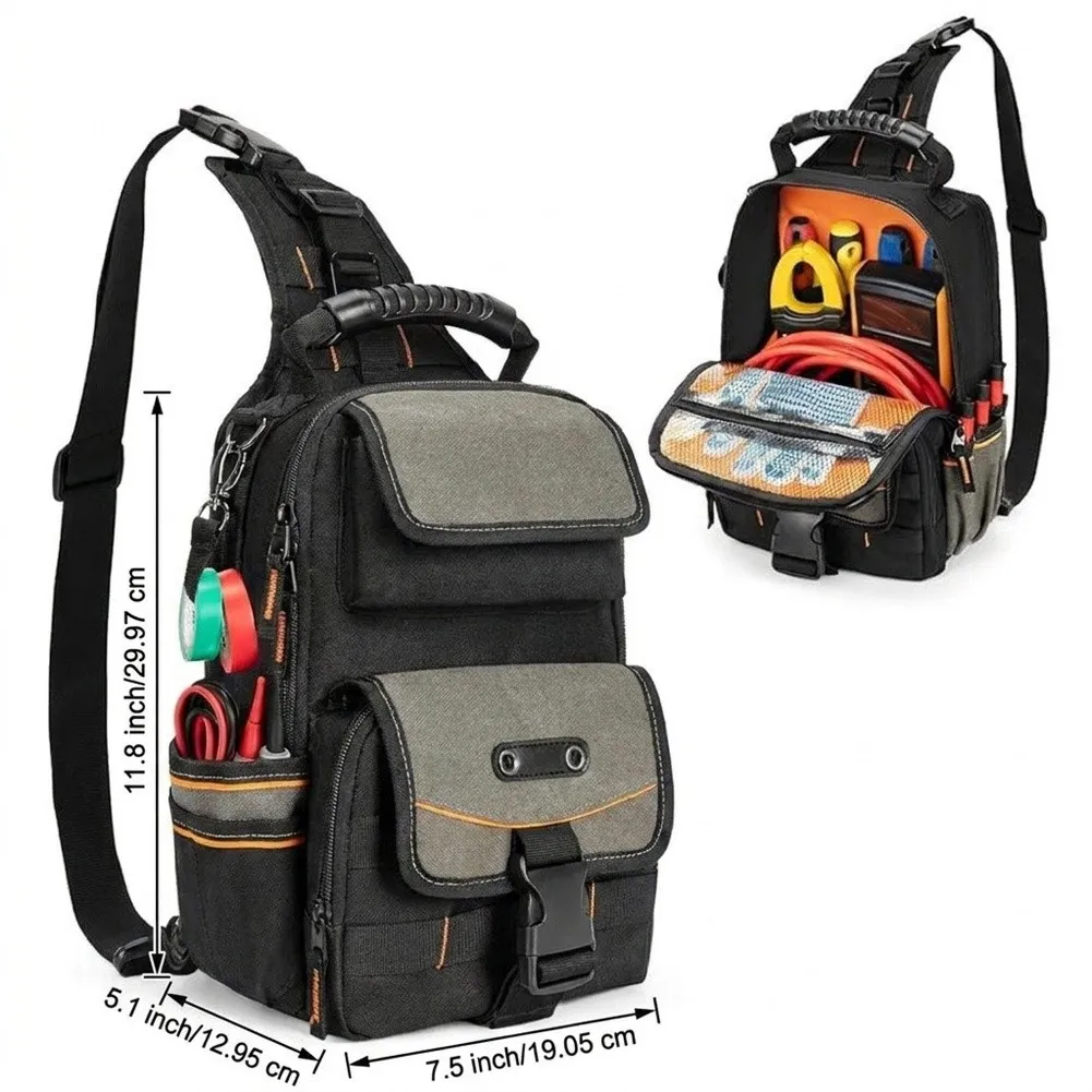 Waterproof 11in Electrician Storage Pouch Crossbody Bag Multi Compartment Small Tool Case For Maintenance Technician Tool Parts