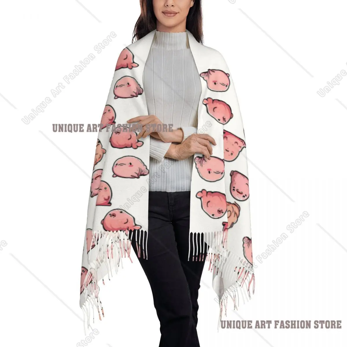 No Problem And Blobfish Socks Scarf Tassel Scarves for Women Soft Warm Shawls and Wraps Long Fall Winter Shawl Wrap