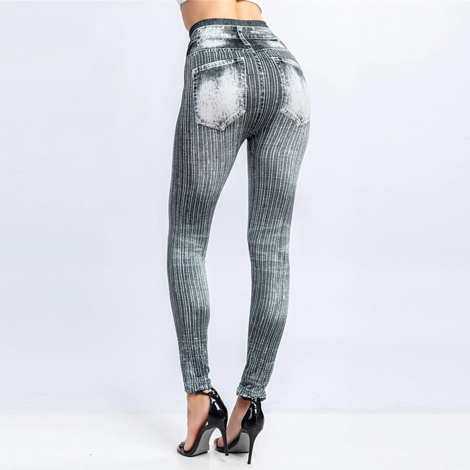 Leggings da donna con stampa denim Push Up Collant elastici a vita alta Leggings in jeans finti Leggings da palestra per donna senza cuciture per yoga alla caviglia