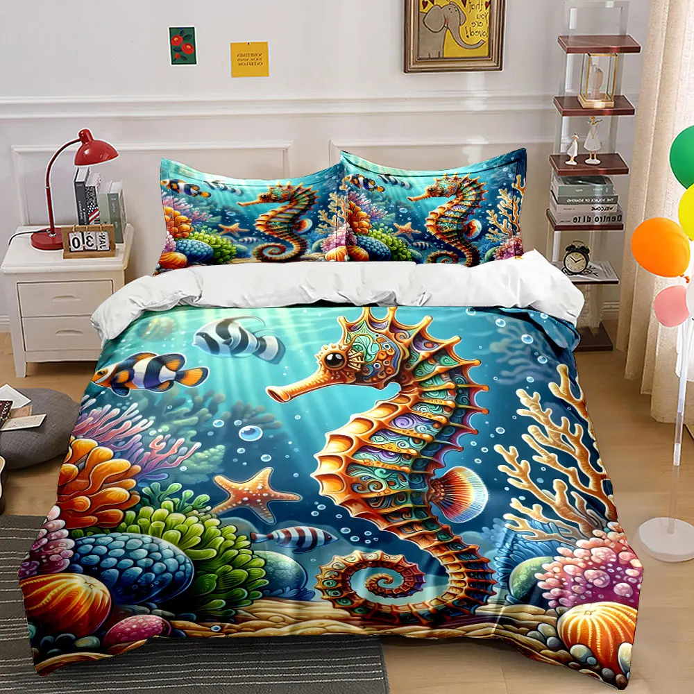 Ornate seahorse in ocean world Print Soft Comfortable Duvet Cover Bedding Set Included 1*Duvet Cover 2*Pillowcases Luxury gifts