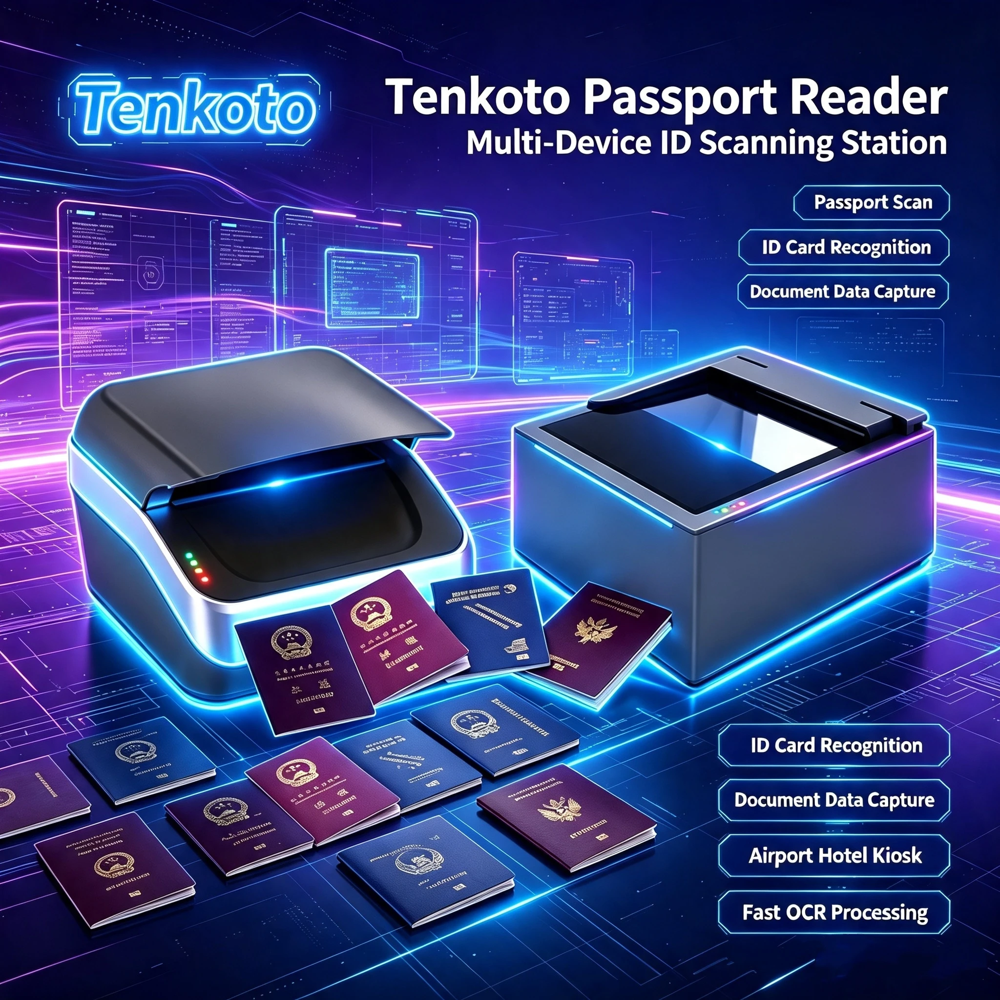 PODEEP OCR Passport Scanner Global Passport ID Card Driver Vehicle License Reader for Hotel Airport Customs Immigration KIOSK