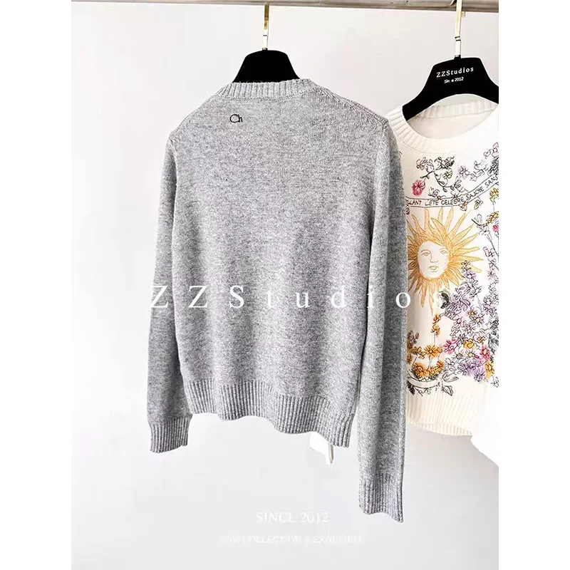 Autumn Winter Y2k Jacquard Loose Knitwear Women Loose O-neck Knitted Pullovers Vintage Chic Fashion Sweater