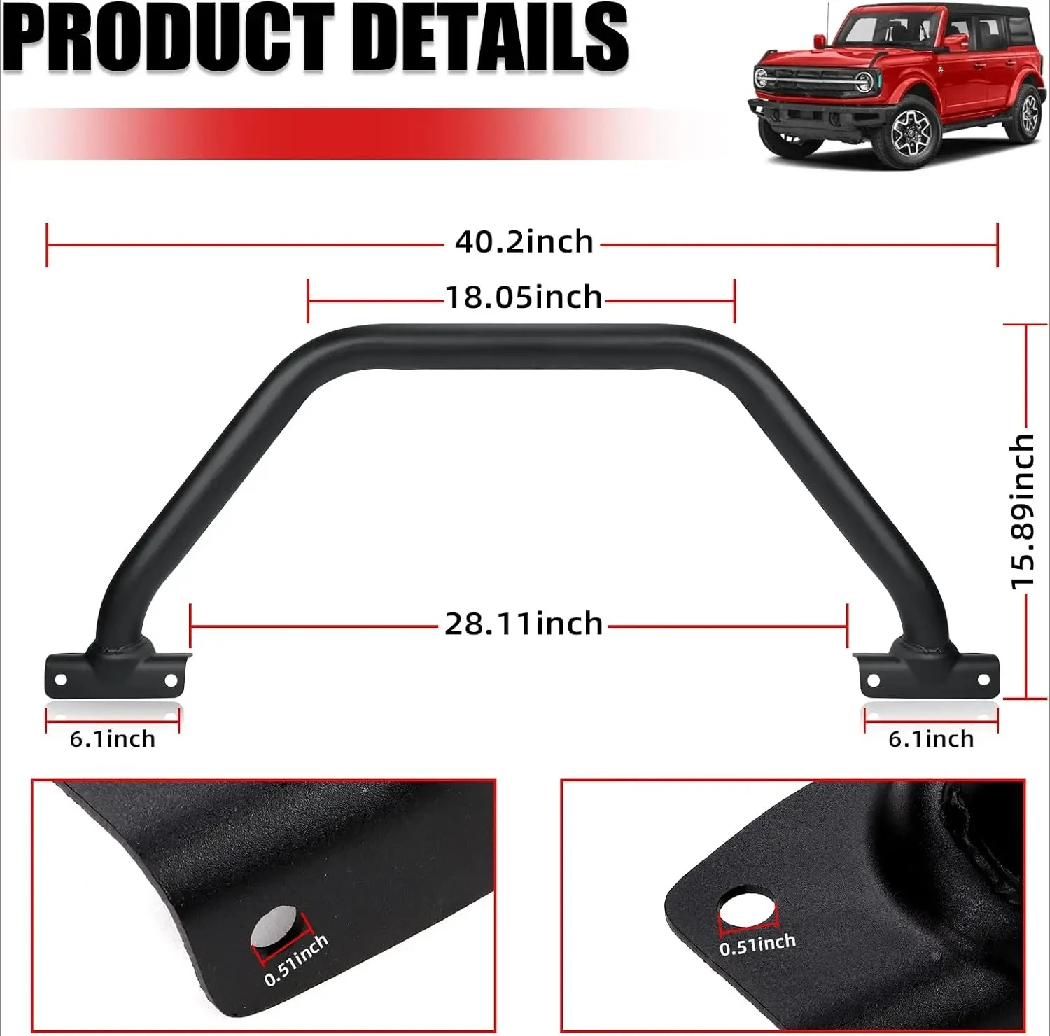 Front Bumper Bull Bar for Ford Bronco 2021-2024 2/4 Door Heavy Load Steel Grille Guard Push Bar Off Road Protection view 5