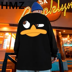 HMZ Men Casual Sweatshirts Harajuku Cotton 2023 New Fashion Oversized Duck Print Long Sleeves Pullover Hoodie Hip Hop Streetwear