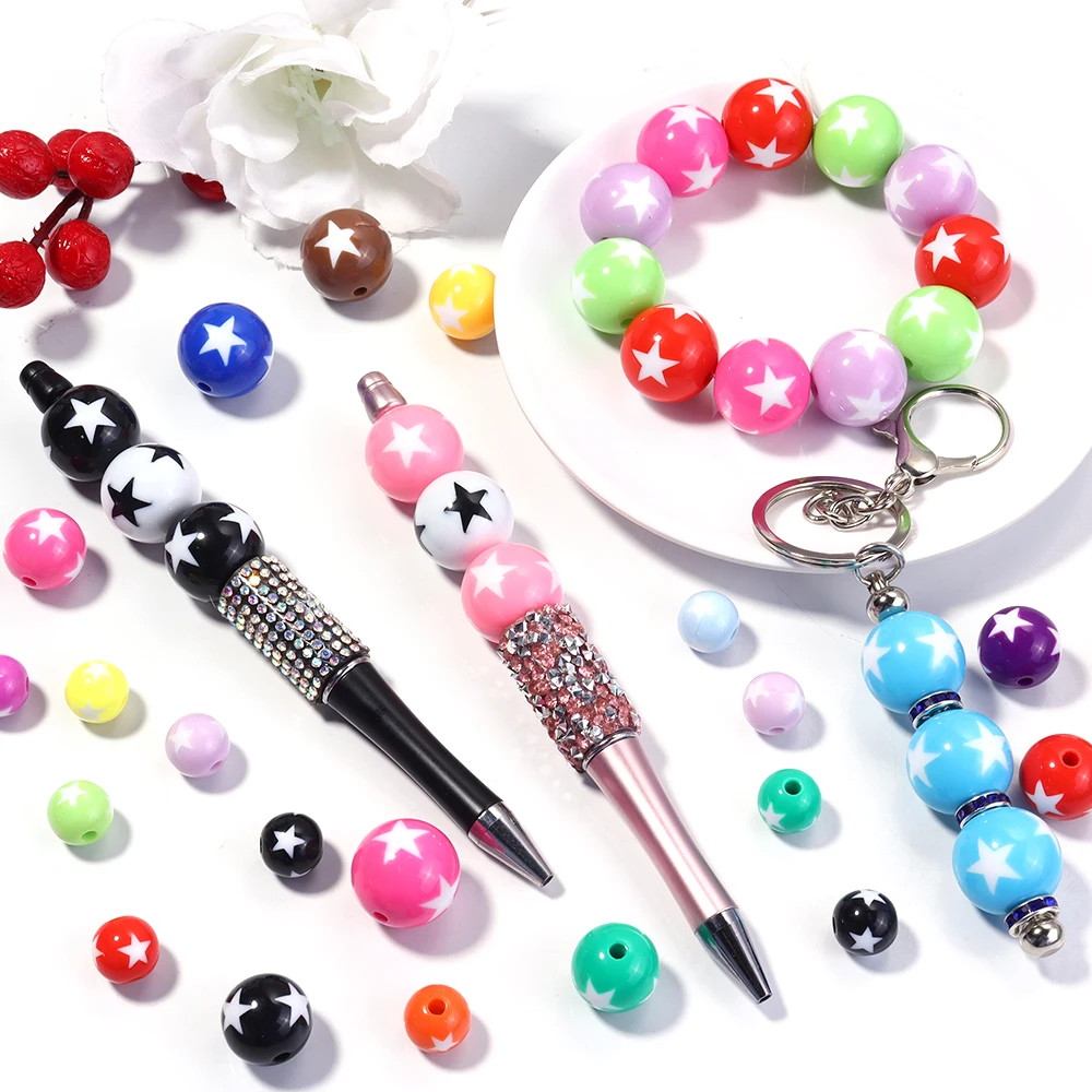 

10/20Pcs 12 16 20mm Acrylic Beads Round Ball Loose Spacer Star Pattern Bead for DIY Kids Handicraft Ornament Making Handwork