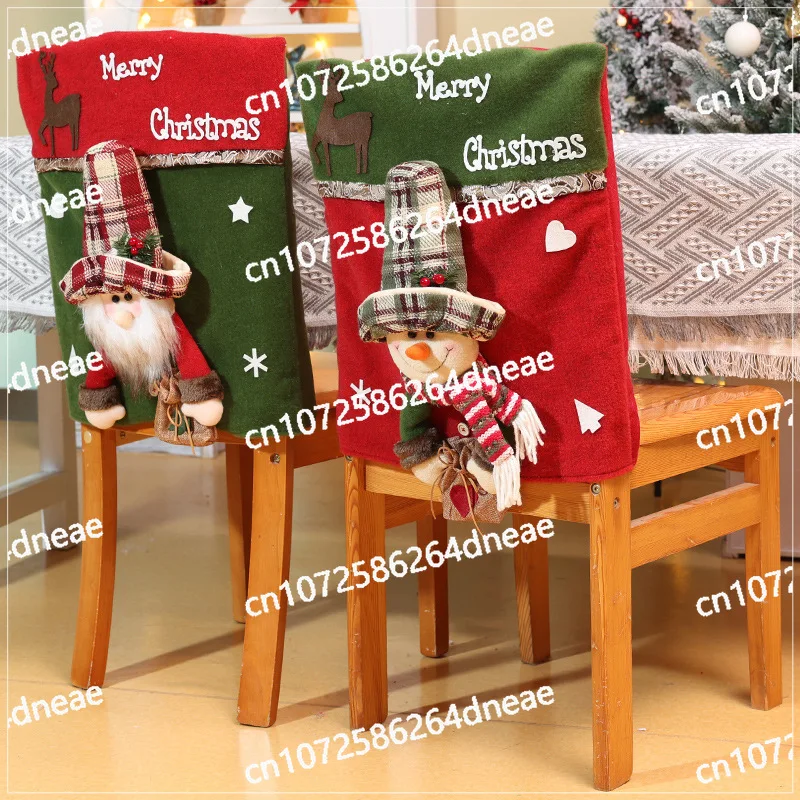 Christmas Table and Chair Cover Cartoon Santa Snowman Three-dimensional Doll Chair Cover Home Decoration Wholesale